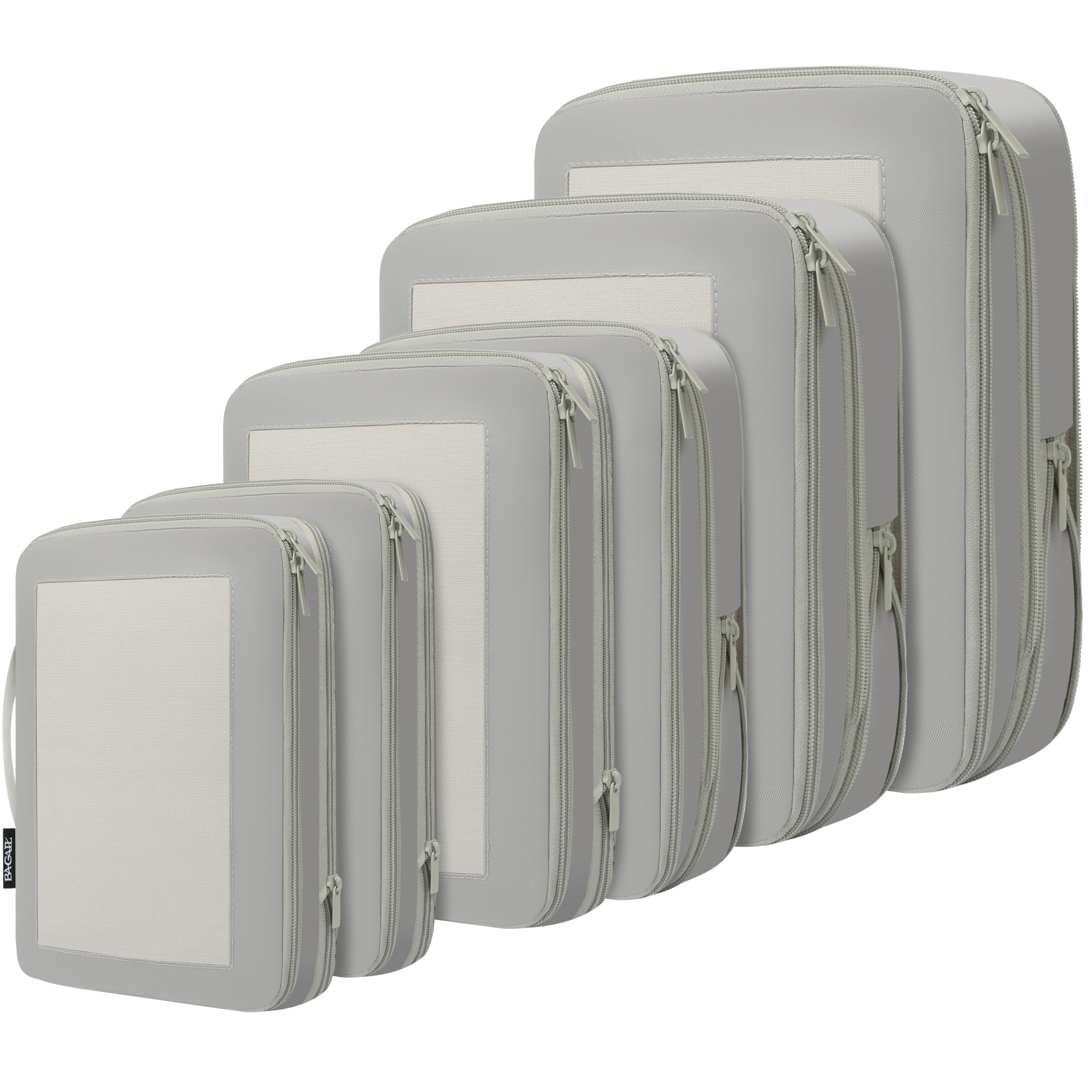 BAGAIL 4 Set/6 Set/8 Set Compression Packing Cubes Travel Accessories Expandable Packing Organizers (Half Mesh, 6-Black)